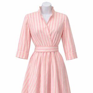 Vintage Retro Pretty Pink and White Striped CARON Chicago Wrap Dress USA